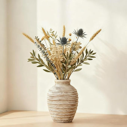 NEBRYX Ceramic Flower Vase, 6.7 inch Farmhouse Rustic Vintage Vases for Home Decor Table Living Room Entryway Book Shelf Fireplace Centerpiece (Rust)