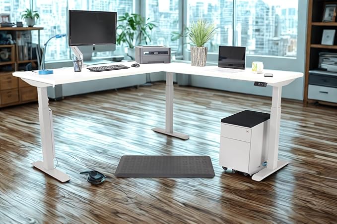 Lift It Electric L-Shape Standing Desk - 72"x30" + 48"x24" Return, Dual Motor Sit Stand Desk, Height Adjustable 28.5"-46.75", Memory Presets, USB Charging, White Top Silver Frame