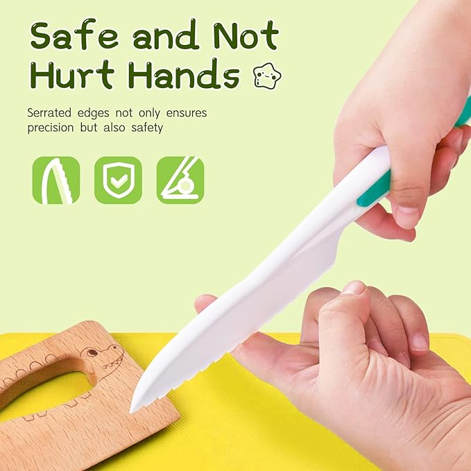 Chanking 17 Pieces Kids Safe Knife Set for Real Cooking Child-Friendly Plastic Chef Tools Montessori Kitchen Toys for Toddlers Birthday Gifts for Boys and Girls Ages 4+ (A)