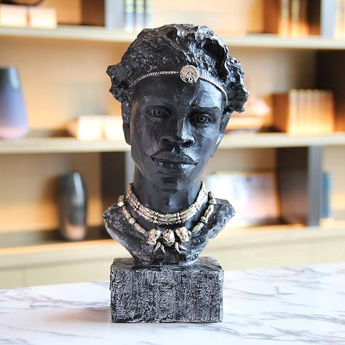 Leekung African Sculpture Resin Figurine, Handmade Home Decor, 12.2x6.3x4.3 inches, Black