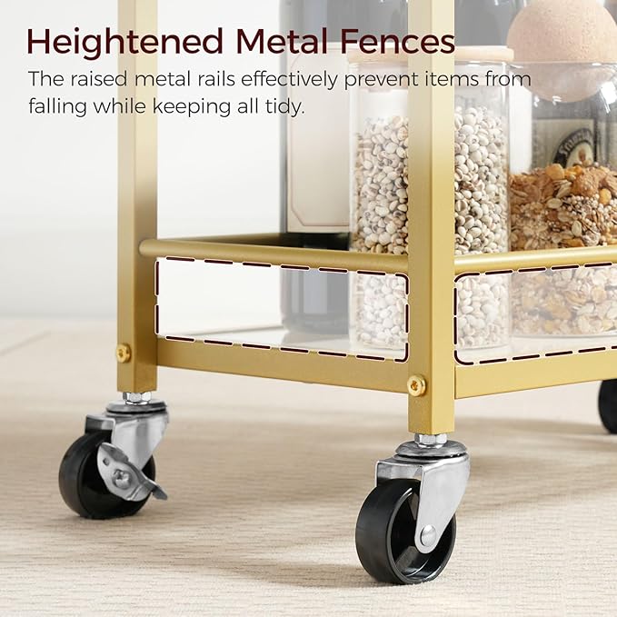 Bar Cart for The Home, 3-Tier Drink Cart on Wheels, Home Bar Serving Cart, Mini Bar Cart for Small Space, Kitchen, Dining Room, Gold RCJ40B01
