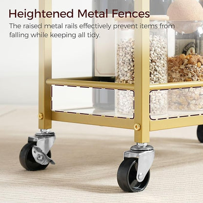 Bar Cart for The Home, 3-Tier Drink Cart on Wheels, Home Bar Serving Cart, Mini Bar Cart for Small Space, Kitchen, Dining Room, Gold RCJ40B01