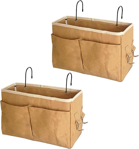 Bedside Caddy Bedside Hanging Storage Basket Multi-Function Organizer Caddy for Bunk and Hospital Beds Dorm Rooms Bed Rails, Can be Placed Glasses Books Mobile Phones（2pcs Dark khaki）