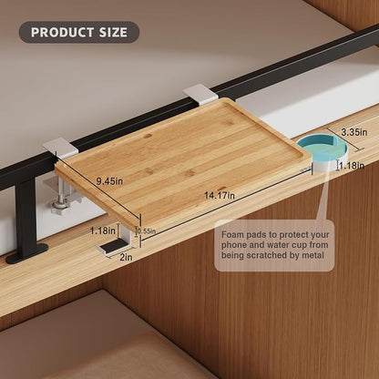 Magheo Bedside Shelf Wood, Foldable Clip-On Bed Shelf for Top Bunk Space Saving Bed Side Table Tray for College Dorm Room Essentials,Loft Nightstand Organizer Tray with Rotatable Cup Holder, Hooks