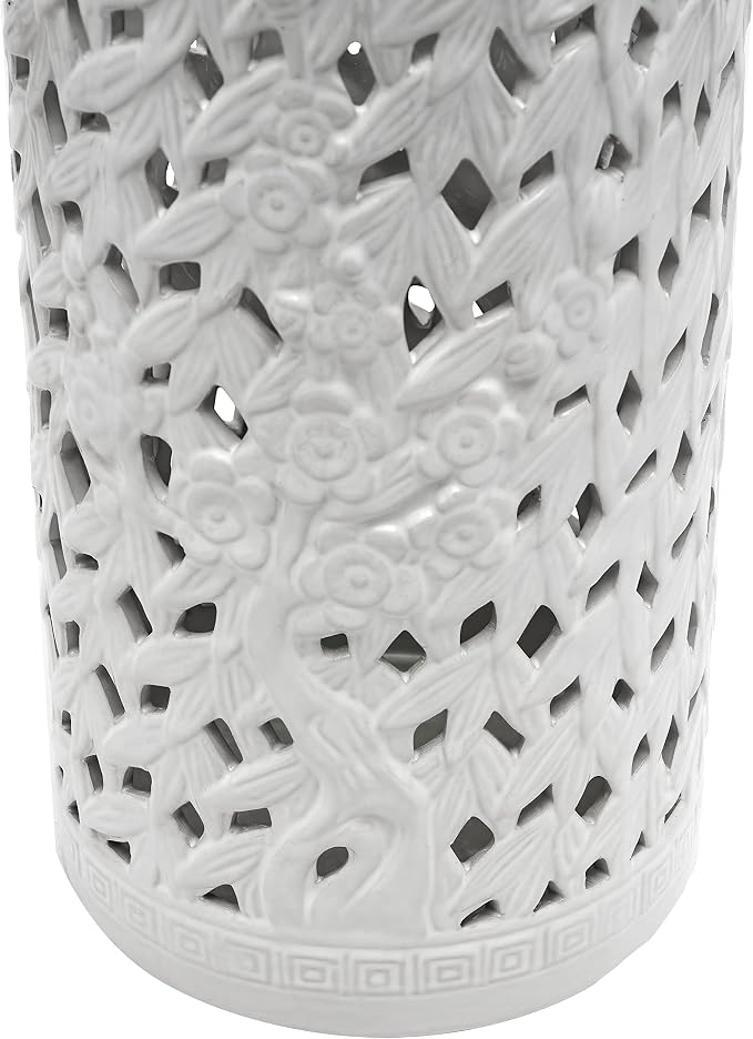 Red Lantern 20" Bamboo Lattice White Porcelain Umbrella Stand
