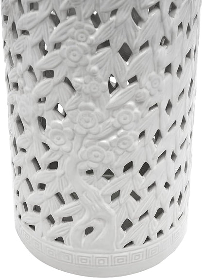 Red Lantern 20" Bamboo Lattice White Porcelain Umbrella Stand
