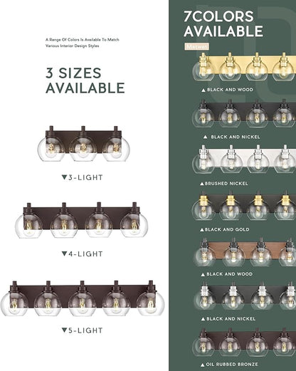 Bathroom Light Fixtures Over Mirror, 5-Light Oil Rubbed Bronze Bathroom Vanity Light with Globe Clear Glass Shade, 32 Inch Modern Sconces Wall Lighting, VL195-ORB-5