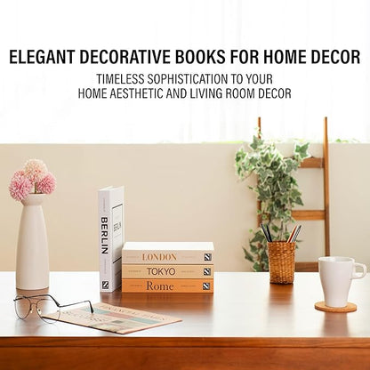Mocha Medium | 4 PCS Faux Decorative Books for Home Decor | Not Real Books (Cardboard Boxes) | Coffee Table, Shelf Styling & Modern Aesthetic Accent Pieces for Living Room, Office
