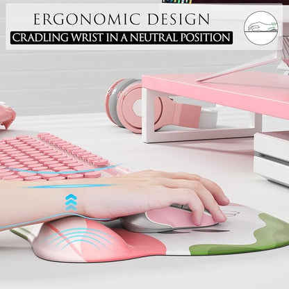 MROCO Ergonomic Mouse Pad with Gel Wrist Rest, 9.4 x 8.1 in, Pastel Petals | Ergonomic Shape Design, Multiple Pattern Options, Gel Wrist Comfort, Smooth Lycra Surface, Non-Slip PU Base