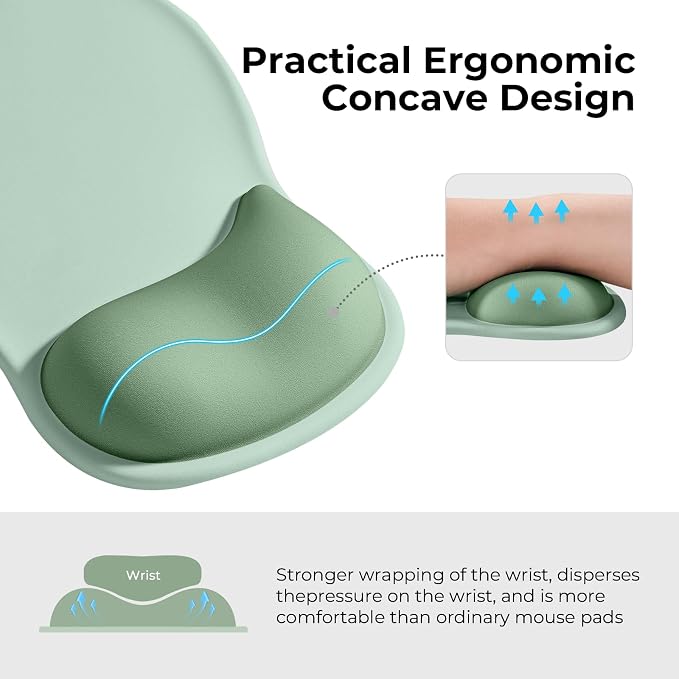 EooCoo Ergonomic Mouse Pad with Gel Wrist Rest Support Middle Concave Design, Relieve Wrist Pain Mousepad, Non-Slip Base for Laptop, Office Desk Accessories, Carpal Tunnel Syndrome-Avocado Green