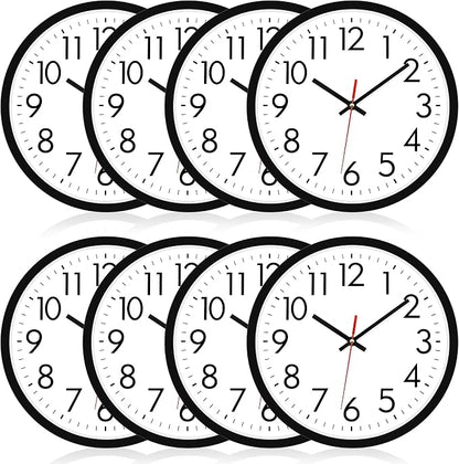 Lumuasky 8 Pack Wall Clock Bulk12 Inch Silent Non-Ticking Round Analog Classic Battery Operated Clocks Quartz Analog Round Wall Clocks for Office Kitchen Home Bedroom Decorative