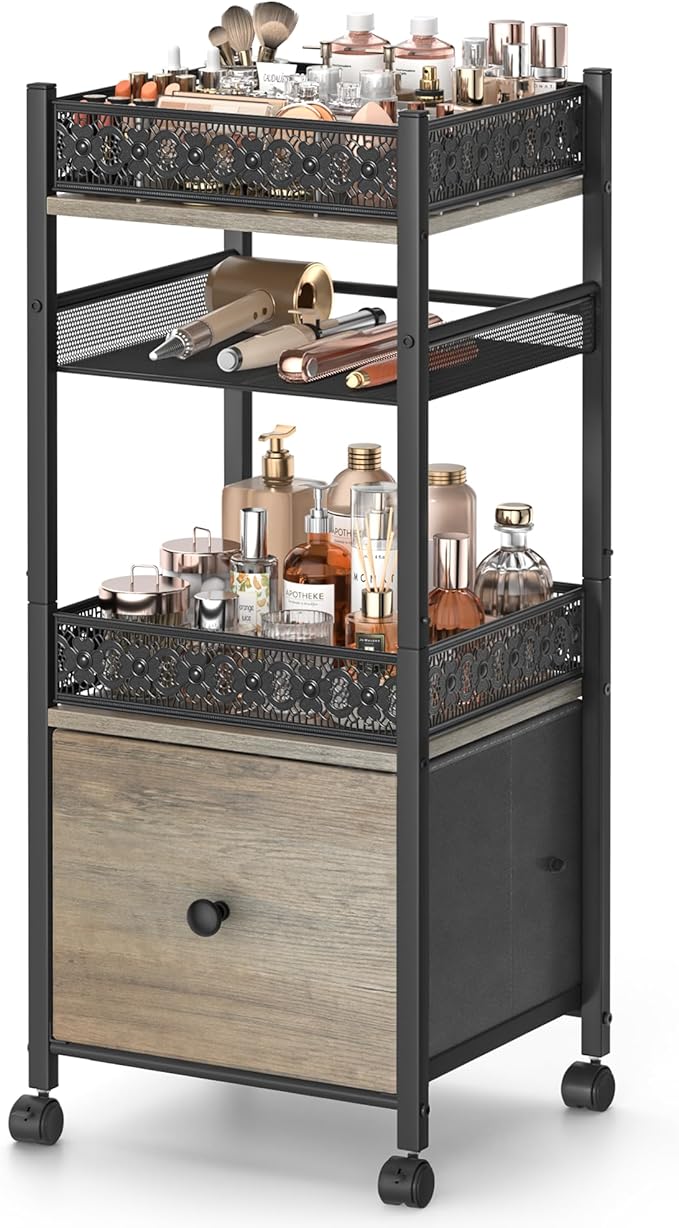 Makeup Organizer, Large Skincare Organizers, Make Up Organizers for Vanity, Makeup Storage Cosmetic Organizer with Drawer, Bathroom Vanity Organizer Makeup Holder Cart for Skin Care Hair Tool Beauty
