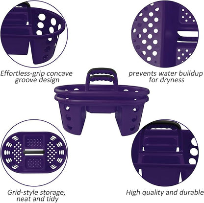 Large Shower Caddy Portable 2PC - Made in USA Plastic Jumbo Size Dorm Storage Candy Tote with Handle Shower Organizer for Bathroom, Pantry, Kitchen, College Dorm, Purple