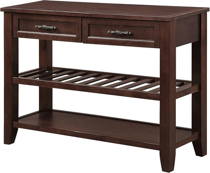 LKTART Solid Wood Console Table Sofa Tables with Drawers and Shelves Small Entryway Table for Living Room,Decorative,Foyer(42" Espresso)