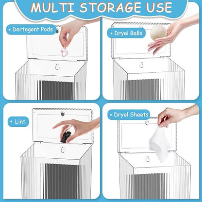 Sealegend Magnetic Slim Trash Can Wastebasket with Lid, Lint Bin, Storage Bins Perfect for Kitchen, Fridge, Cabinet, Bathroom, Laundry Room Organization, Clear