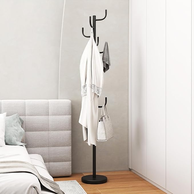 Tangkula Coat Rack Freestanding, Heavy Duty Metal Coat Tree with 8 L-Shaped Hooks & Adjustable Heights, Cactus Coat Hanger Stand for Clothes, Hats, Purse & Bag, for Entryway, Bedroom & Office