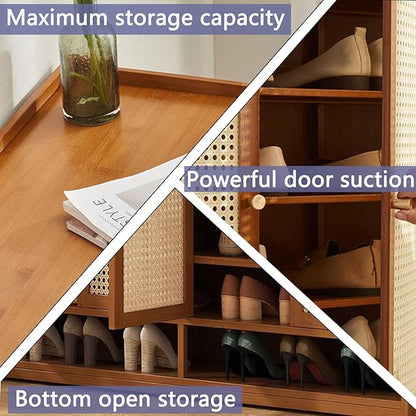8 Tier Bamboo Shoe Storage Cabinet with Acrylic Door, 38-41 Pairs Shoe Rack for Closet, Shoe Storage Cabinet for Hallway Living Room (Brown)