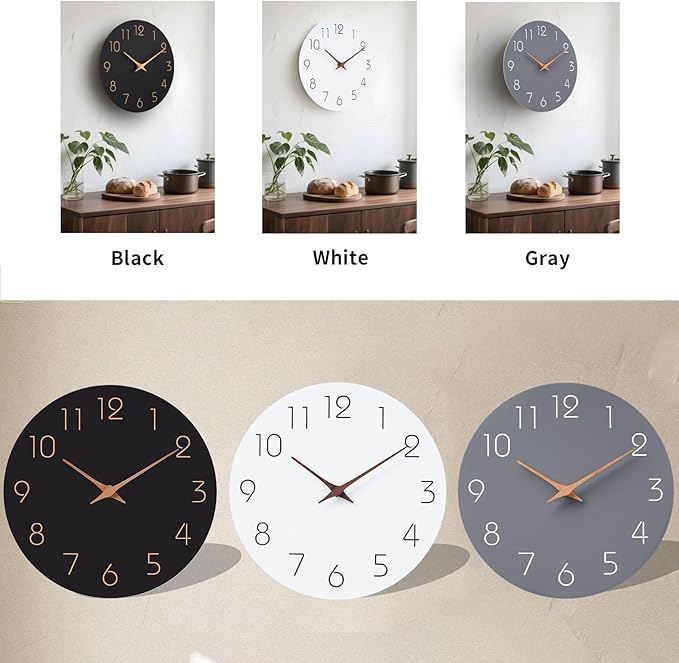 Mosewa Wall Clock 12 Inch Gray Silent Non Ticking Battery Operated Modern Simple Clock Decorative for Kitchen Home Bedroom Bathroom Office Living Room