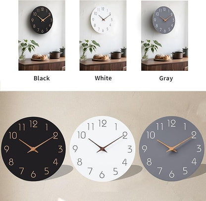 Mosewa Wall Clock 12 Inch Gray Silent Non Ticking Battery Operated Modern Simple Clock Decorative for Kitchen Home Bedroom Bathroom Office Living Room