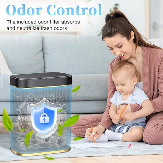 Bathroom Small Trash Can with Automatic Touchless Lid, 2.6 Gallon Smart Garbage Can Narrow Waterproof Trash Bin for Bedroom, Office, Living Room