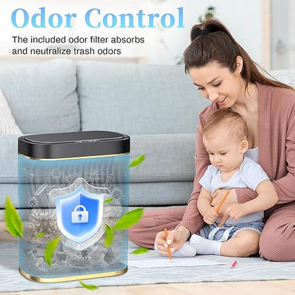 Bathroom Small Trash Can with Automatic Touchless Lid, 2.6 Gallon Smart Garbage Can Narrow Waterproof Trash Bin for Bedroom, Office, Living Room