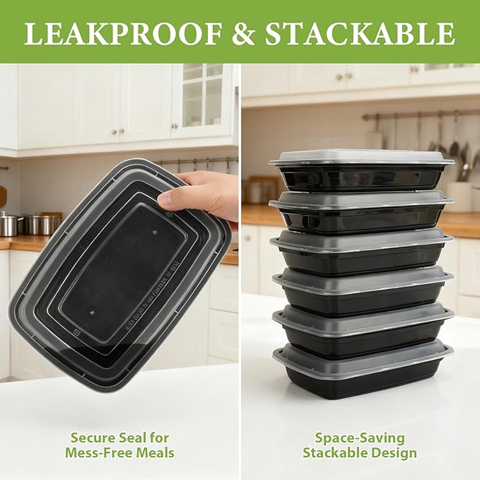 90 Pack 28 oz Disposable Containers with Lids, Meal Prep Containers，Sturdy Leakproof & Food Safe, Microwave, Freezer, Dishwasher Safe Food Storage Containers with Lids Easy Open