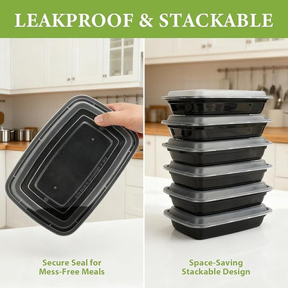 90 Pack 28 oz Disposable Containers with Lids, Meal Prep Containers，Sturdy Leakproof & Food Safe, Microwave, Freezer, Dishwasher Safe Food Storage Containers with Lids Easy Open