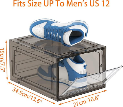 HOMIDEC Shoe Storage, 6 Pack Shoe Organizer Hard Plastic Shoe Box, Shoe Boxes Clear Plastic Stackable, Shoe Boxes with Lids for Size 13, Clear Smoke