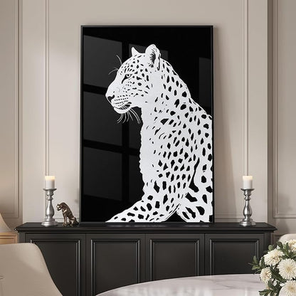 Framed Black and White Wall Art, Large Modern Minimalist Animal Portrait Prints Paintings Artwork for Walls, Elegant Leopard Pictures for Living Room Dining Bedroom Hallway Office Home Decor 24x36In