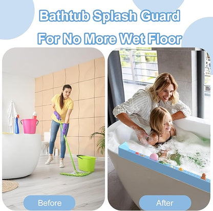 Splash Guard for Bathtub Kids, Longer Silicone Bathtub Water Guard, Toy Tray Caddy Holder for Tub, Bathtub Splash Guard Prevent Water Spills in Bathroom (2.6FT, Blue)