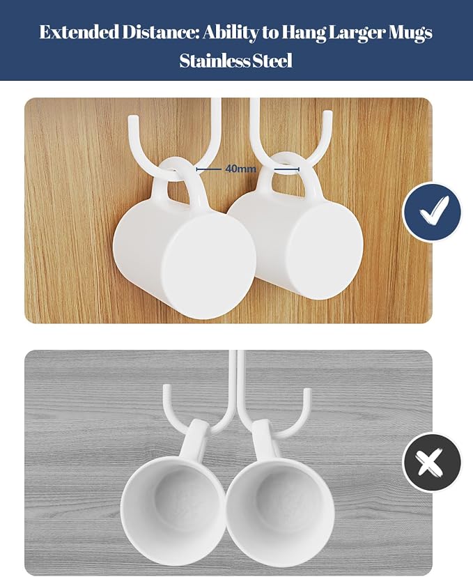 Luckinow Mug Hooks Under Cabinet 3 Pack, Coffee Cup Hooks for Hanging Under Shelf, Mug Organizer Rack with 12 Hooks for Displaying Mugs, Coffee Cups and Kitchen Utensils, White