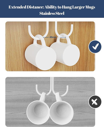 Luckinow Mug Hooks Under Cabinet 3 Pack, Coffee Cup Hooks for Hanging Under Shelf, Mug Organizer Rack with 12 Hooks for Displaying Mugs, Coffee Cups and Kitchen Utensils, White
