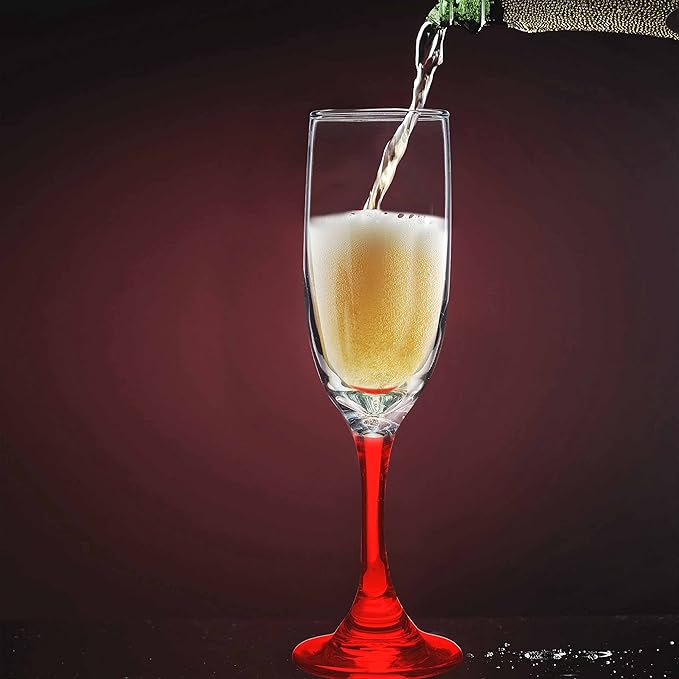 DISCOUNT PROMOS Premiere Champagne Flutes 6.25 oz. Set of 10, Bulk Pack - Elegant Drinkware for Weddings, Events, & Promotional Gifts - Red