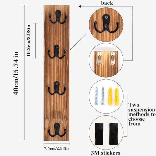 Vertical Key Holder for Wall - Mounted Wooden Key Rack Organizer with Hooks for Home Entryway, Laundry Room & Garage - Perfect Space-Saving Storage Solution for Keys, Wallets & Pet Leashes