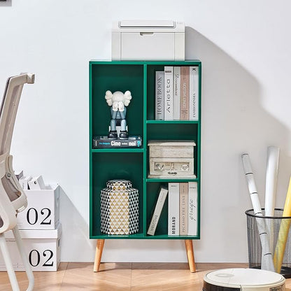 LEYAOYAO 5 Cube Bookshelf 3-Tier Bookcase with Legs,Mint Dark Green Kids Book Shelf Cute Storage Organizer,Free Standing Open Toy Shelves Wood Bookshelves,Display Bookcases for Bedroom,Living Room