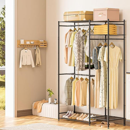 Neprock Portable Closets for Hanging Clothes, Freestanding Clothing Rack with 3 Hang Rods & 5 Shelves, Metal Wardrobe Garment Rack for Bedrooms