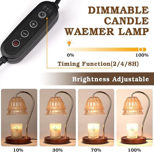 Funistree Flower Candle Warmer Lamp with Timer, Dimmable Candle Lamp Warmer, Christmas Birthday Gifts for Women Mom Her, Housewarming Home Decor, Lotus Wax Warmer for Yankee Candles - Amber Flower