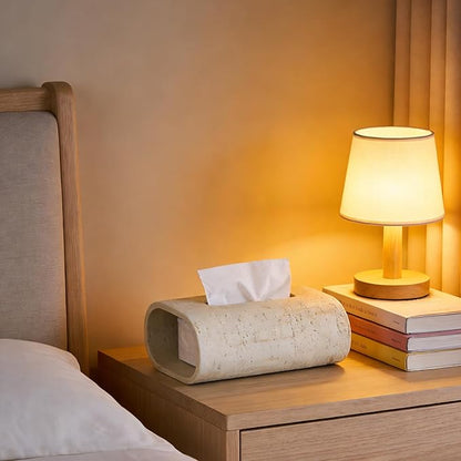 Natural Travertine Textures Tissue Box Holder Rectangle, Resin Facial Tissue Holder Cover, Decorative Bulk Tissue Paper Dispenser for Bathroom Kitchen Bedroom Living Room Office (Beige)