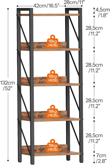 HOOBRO Bookshelf, 5-Tier Industrial Bookcase, Book Shelf Storage Organizer, Tall Bookshelf with Metal Frame for Living Room, Bedroom, Home Office, Kitchen, Rustic Brown and Black BF73SJ01