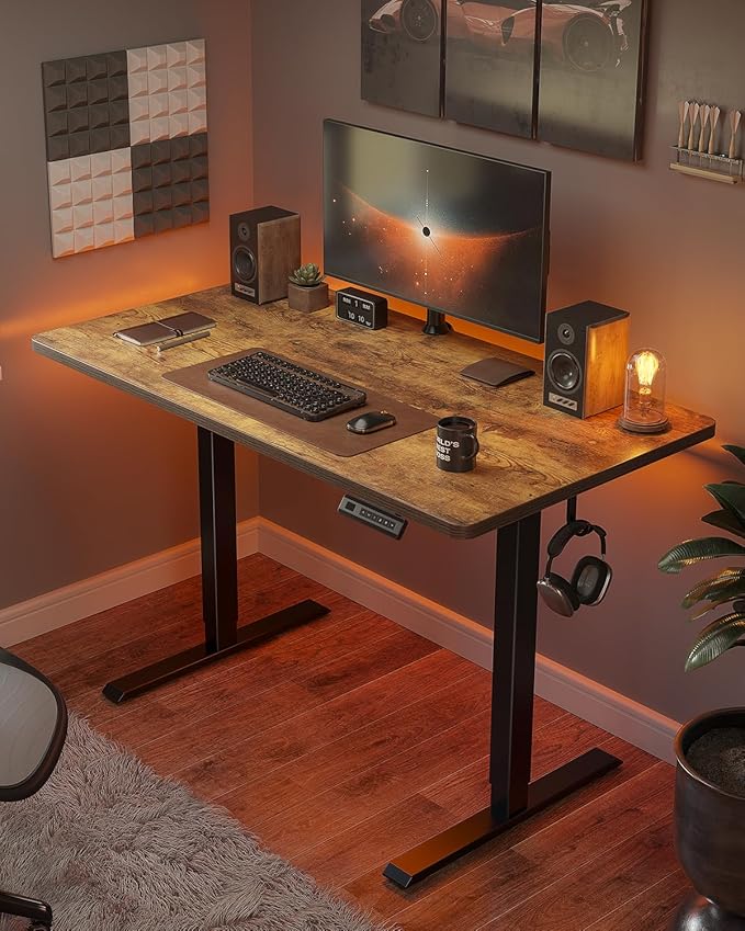 FEZIBO One-Piece Standing Desk Adjustable Height Stand up Home Office Desk, 32x20 Inch Electric Standing Computer Desk, with 4 Memory Presets, Headphone Hook, Rustic Brown
