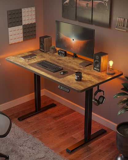 FEZIBO One-Piece Standing Desk Adjustable Height Stand up Home Office Desk, 32x20 Inch Electric Standing Computer Desk, with 4 Memory Presets, Headphone Hook, Rustic Brown