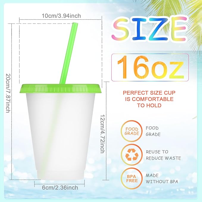 Sieral Cups with Straws and Lids Kids Tumbler with Straw Reusable Water Bottle Iced Coffee Travel Mug Adults Plastic Cups for Parties 16 oz(Lovely Colors,15 Pack)