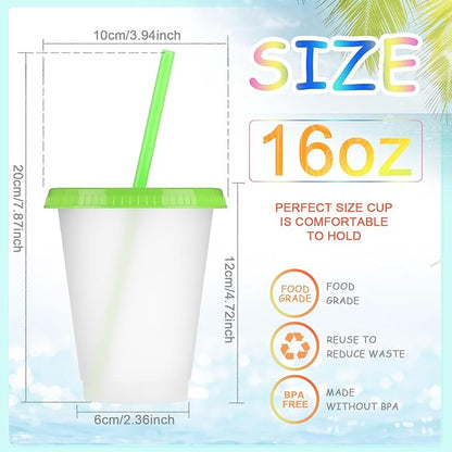 Sieral Cups with Straws and Lids Kids Tumbler with Straw Reusable Water Bottle Iced Coffee Travel Mug Adults Plastic Cups for Parties 16 oz(Lovely Colors,15 Pack)