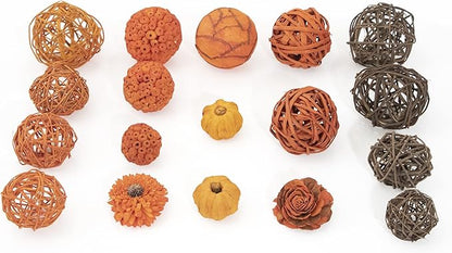 ANDALUCA Orange Decorative Vase Filler Bag with Mini Pumpkins, Orbs, Balls & Flowers Bowl Filler Decor (Pumpkin Orange)