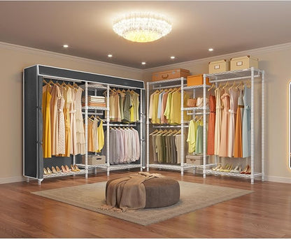 VIPEK Classic V6C Heavy Duty Covered Clothes Rack 5 Tiers Wire Garment Rack Large Size Wardrobe Closet White Metal Clothing Rack with Black Oxford Cover, 70.1" L x 17.3" W x 76.4" H, Max Load 870 LBS