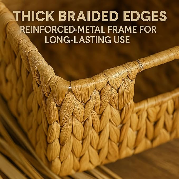 Natural Water Hyacinth Storage Baskets, 3-Piece Handwoven Nesting Organizer Set, Decorative Woven Containers for Bathroom, Kitchen, Living Room (Set 2 Detachable Square Basket)