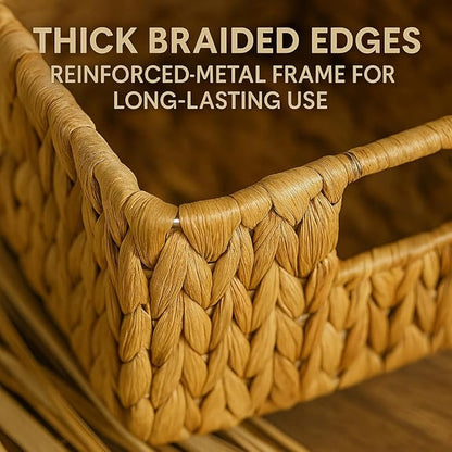 Natural Water Hyacinth Storage Baskets, 3-Piece Handwoven Nesting Organizer Set, Decorative Woven Containers for Bathroom, Kitchen, Living Room (Set 2 Detachable Square Basket)