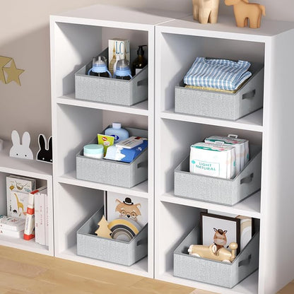 DIMJ Closet Storage Bins 10 Pack - Fabric Trapezoid Closet Organizer Bin, Foldable Storage Baskets for Shelves, Closet Shelf Organizer, Clothing Storage Box for Toys, Books, Towel, Clothes, Gray