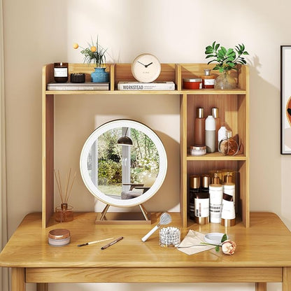 Desk Hutch, Desktop Shelf with 5 Shelves, Desk Bookshelf w/Anti-Toppling Devices, Wood Table Top Bookshelf Organizer, Small Desk Shelf for Study, Office, Dorm (Burlywood, 5 Shelves)