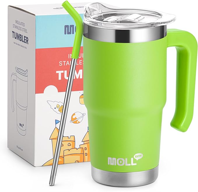 16 oz Tumbler with Handle Reusable Stainless Steel Vacuum Insulated Tumbler Cups with Lid and Straw for Women, Girls (Apple Green)